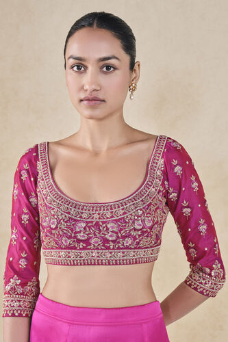 Debasmita Embroidered Silk Choli - Pink, Purple, image 1